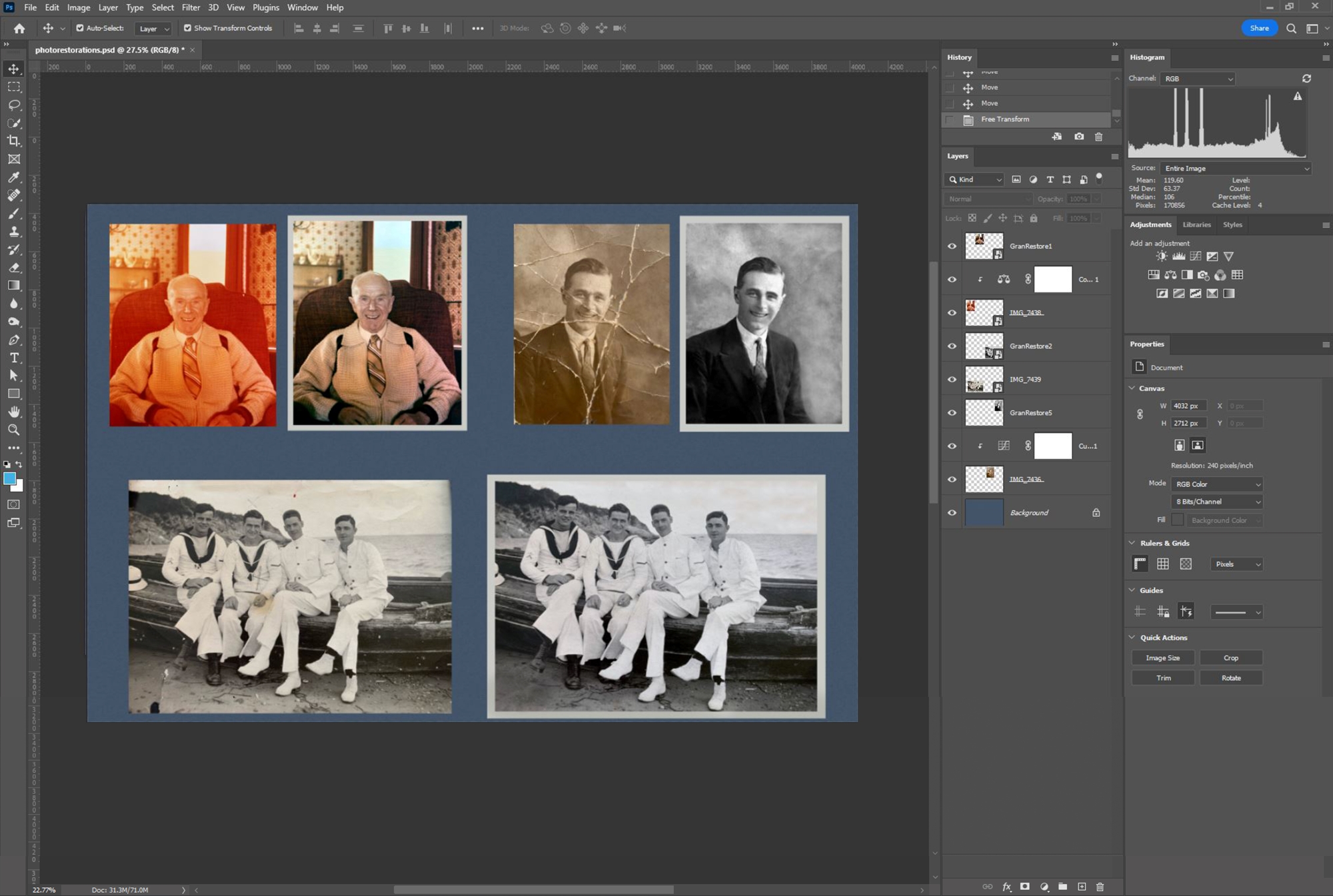 Photograph being restored and edited in Adobe Photoshop