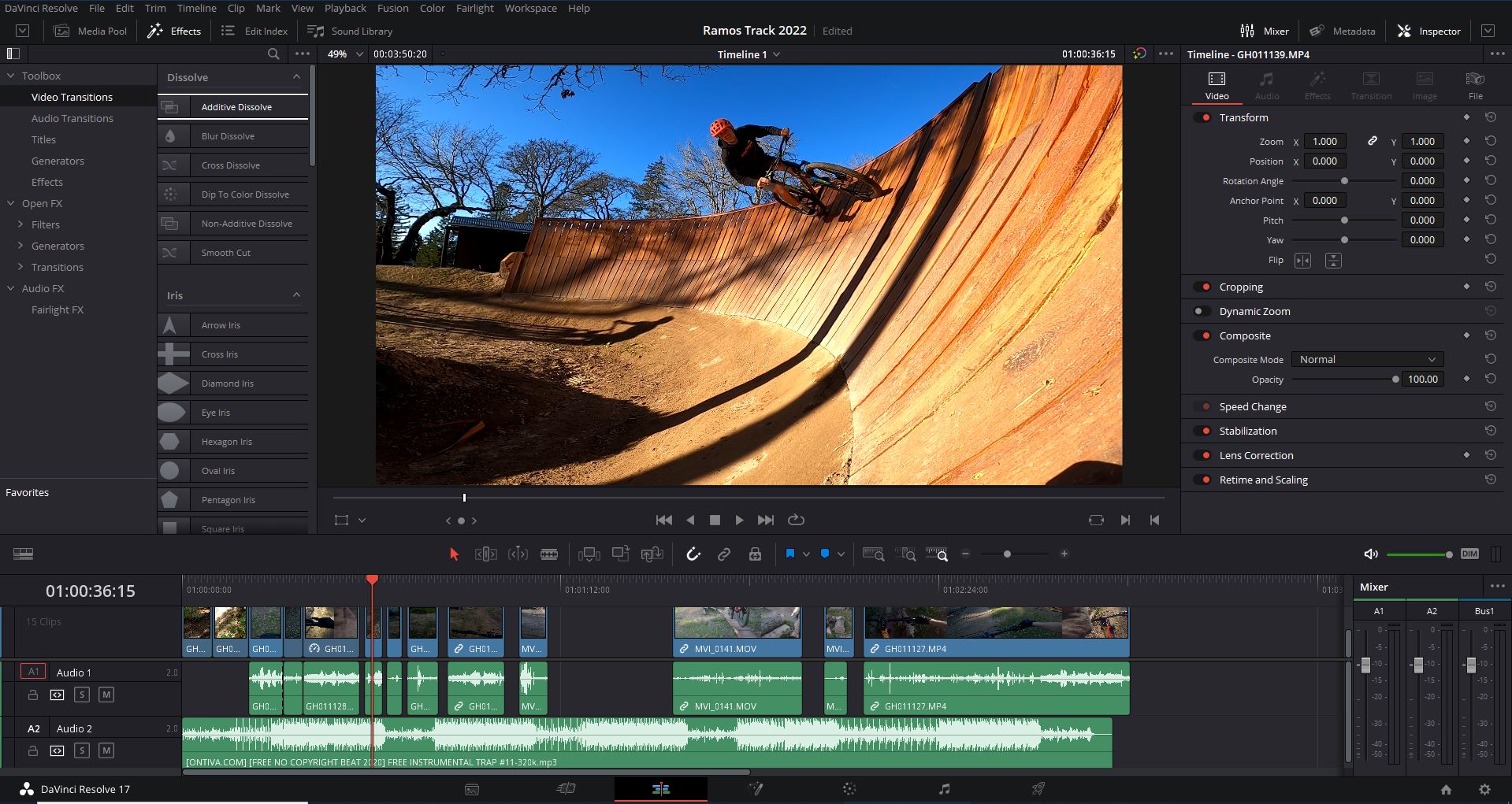 Video project being edited in DaVinci Resolve